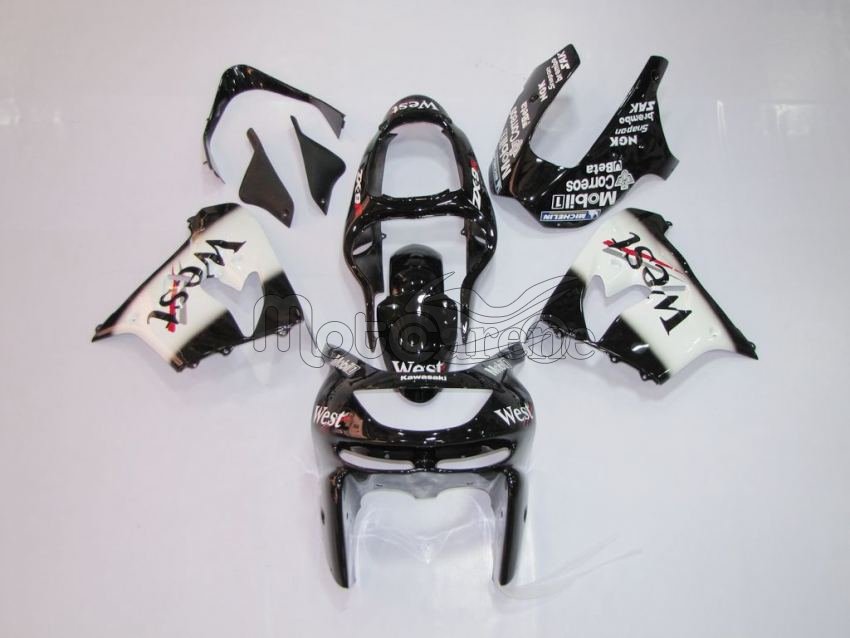 KAWASAKI ZX 9R Carena ABS Anno 1998 - 1999 Kit Fairing Art 02 West Black White Motogp